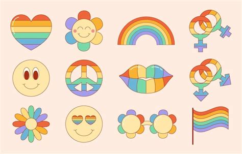 Premium Vector Retro Hippie Lgbt Elements Collection For Pride Month Gay And Lesbian Groovy