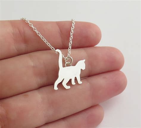 Katze Halskette Katze Anhänger Halskette Silber Katze Etsy