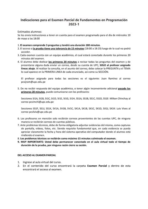 Indicaciones Para El Examen Parcial De Fundamentos En Programaci N