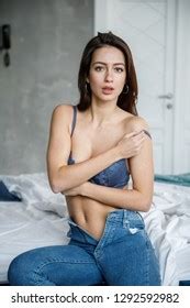 Beautiful Sexy Brunette Girl Jeans Lingerie Stock Photo Shutterstock