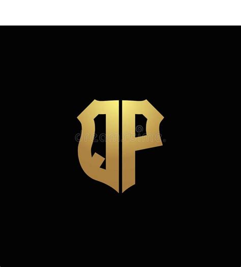 Qp Logo Monogram With Gold Colors And Shield Shape Design Template