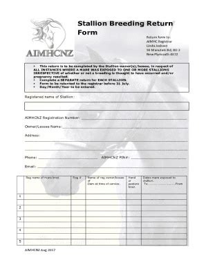 Fillable Online Stallion Breeding Return Form Fax Email Print PdfFiller