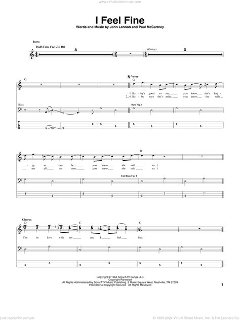 I Feel Fine Sheet Music For Bass Tablature Bass Guitar Pdf