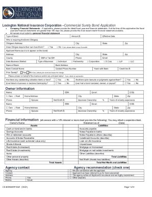 Fillable Online Commercial Surety Bond Application Fax Email Print