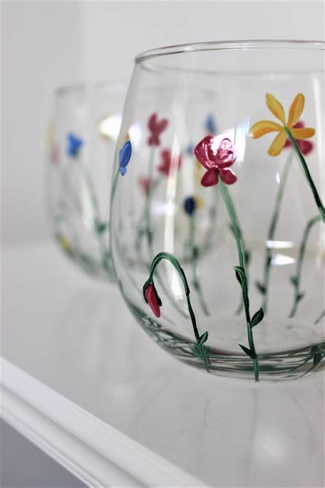 Wild Flowers Hand Painted Stemless Wine Glasses Painted Wild Etsy