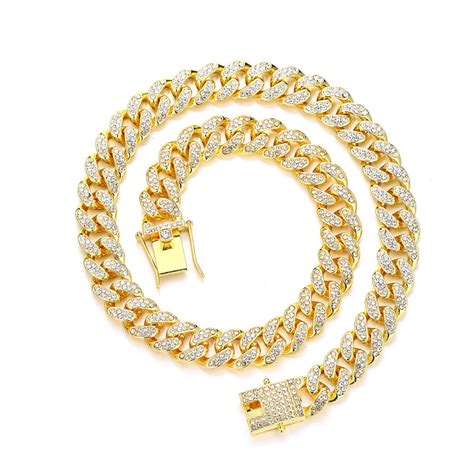 Inch Crystal Miami Iced Out Cuban Link Chain Necklace For