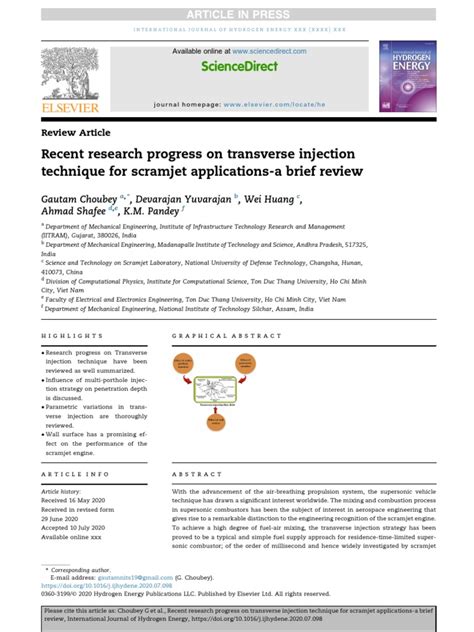 Recent Research Progress On Transverse Injection Technique For Scramjet ...