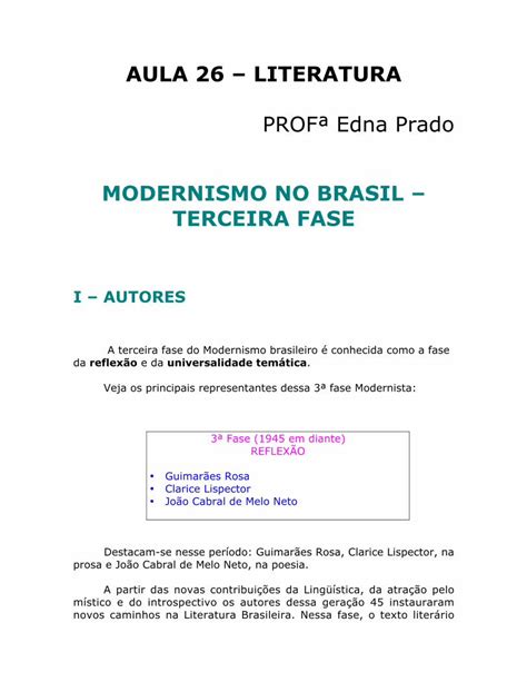 Pdf Modernismo No Brasil Terceira Fase Linearidade Da Estrutura