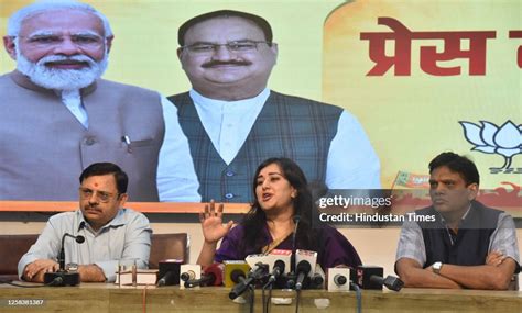 Delhi Bjp Leader Bansuri Swaraj And Other Leaders Addressing A Press