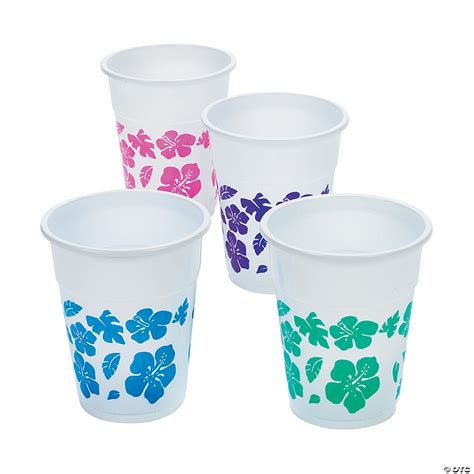 16 Oz Bulk 50 Ct Hibiscus Tropical Colors Disposable Plastic Cups