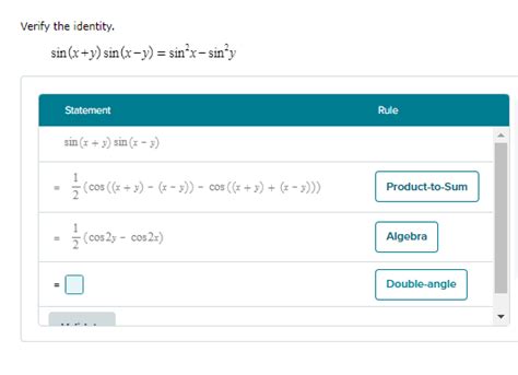 Solved Verify The Identity Sin X Y Sin Xy Sin2xsin2y Chegg