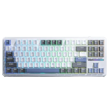 Aula F In Hot Swappable RGB Mechanical Gaming Keyboard Smoke Blue Gray Wood Switch V
