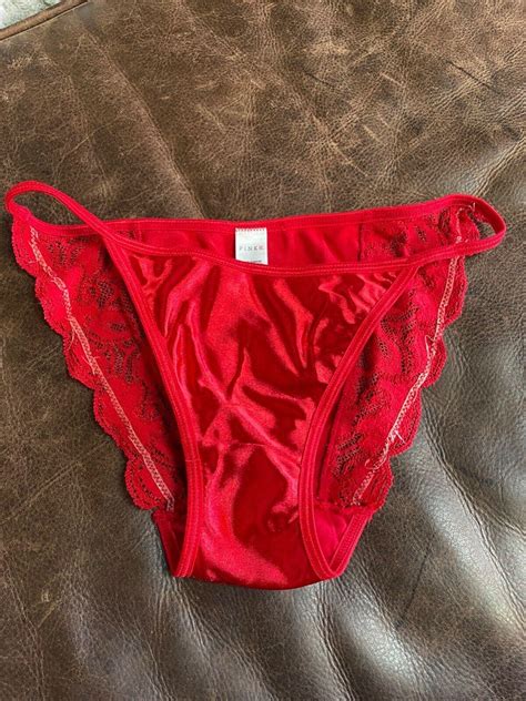 Vintage Red Nylon String Bikini With Lace Kmart Panties Sz S
