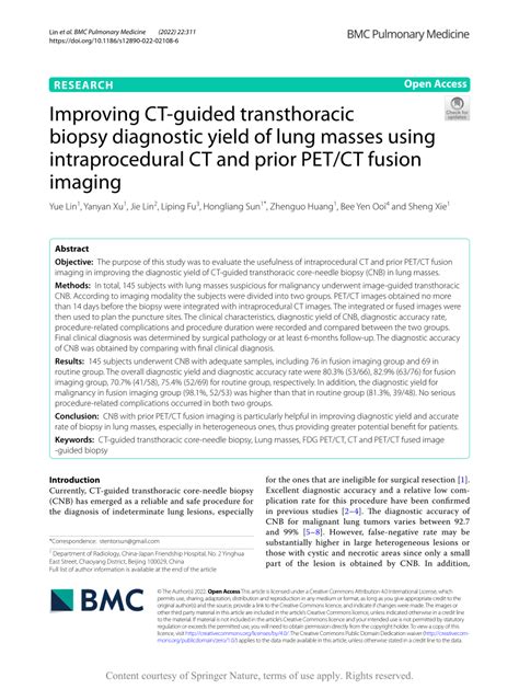 Pdf Improving Ct Guided Transthoracic Biopsy Diagnostic Yield Of Lung