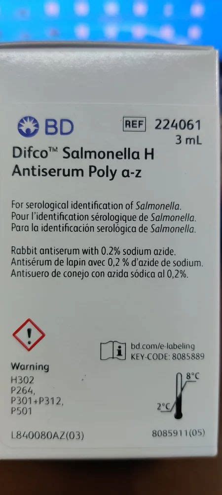 Salmonella H Antiserum Poly A Z 3ml Bd Difco Vial At Best Price In