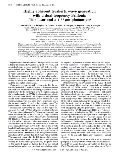 Pdf Highly Coherent Terahertz Wave Generation With A Dual Frequency