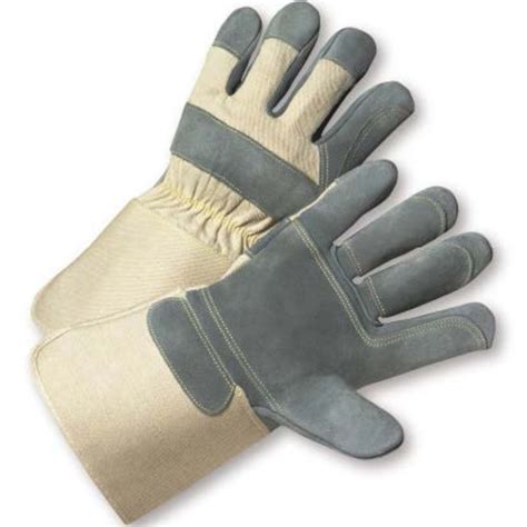 Split Cowhide Leather Double Palm Glove With Canvas Back Rubberized