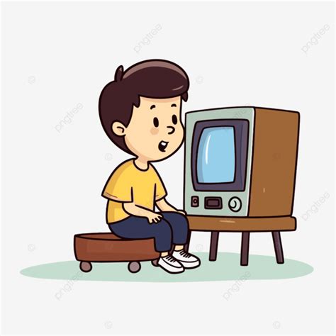 Watching Clipart Cartoon Boy Playing Old Fashioned Television Cartoon Illustration Vector