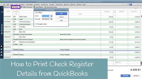 How To Print Check Register Details From Quickbooks Youtube