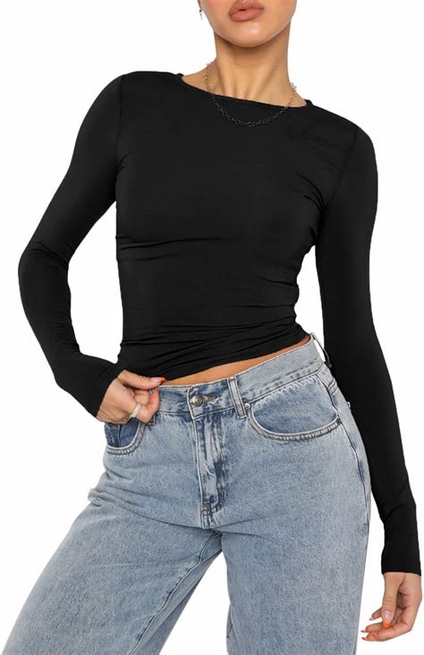 Women Skims Dupes Long Sleeve T Shirt Y2k Sexy Slim Fitted Basic Tight Crop Tops Solid Skinny