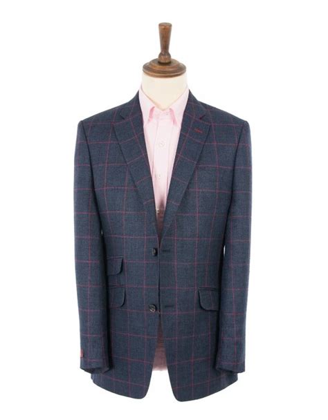 Santinelli Robert Noble Silk And Linen Navy Tweed With Pink Overcheck