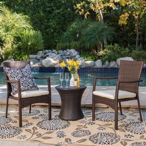 Noble House Corsica Brown 3 Piece Faux Rattan Outdoor Patio