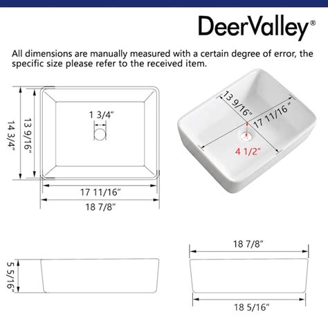 Deervalley Ceramic Vessel Rectangular White Bathroom Sink 16 54 In X