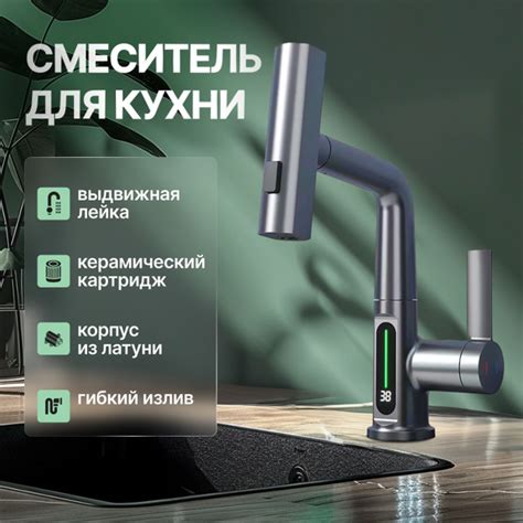 Смеситель для кухни с гибким изливом, выдвижной лейкой, с термостатом и ...
