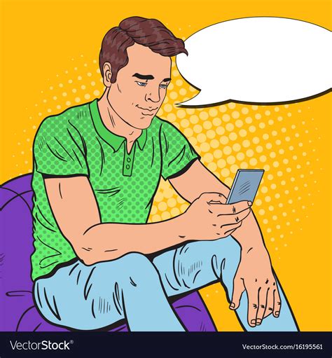 Pop art man is reading text message on smartphone Vector Image