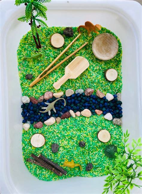 Dino Rice Sensory Kit Small World Play Reggio Emilia Loose Parts