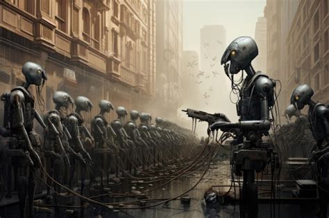 Imagen Surrealista De Robots Que Se Apoderan Del Mundo En Las Calles De