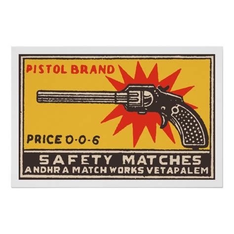 Pistol Brand Indian Vintage Matchbox Cover Poster Zazzle