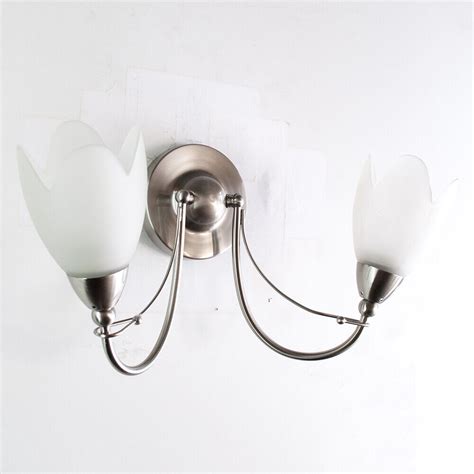 Litecraft Wall Light 2 Arm With Frosted Floral Glass Shades Nickel Clearance Ebay