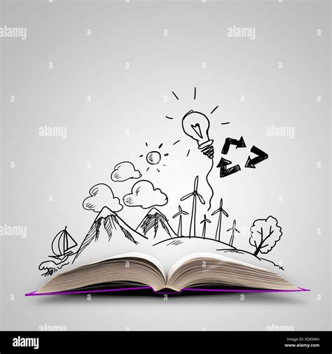 Image of opened book with drawings. Collage Stock Photo - Alamy