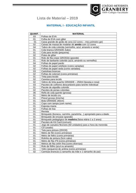 Pdf Lista De Material Col Gio Metodistacolegiometodista G Br