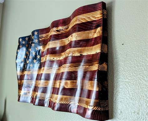 Wooden Wavy US Flag Etsy