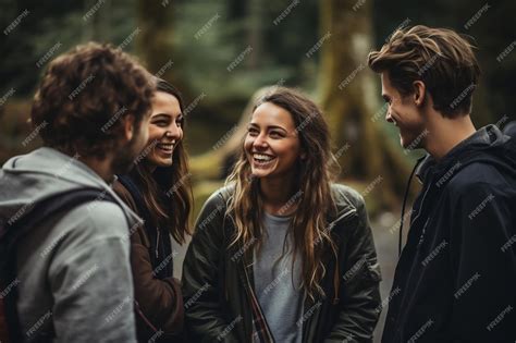 Premium AI Image | Group of happy People talking Outdoor