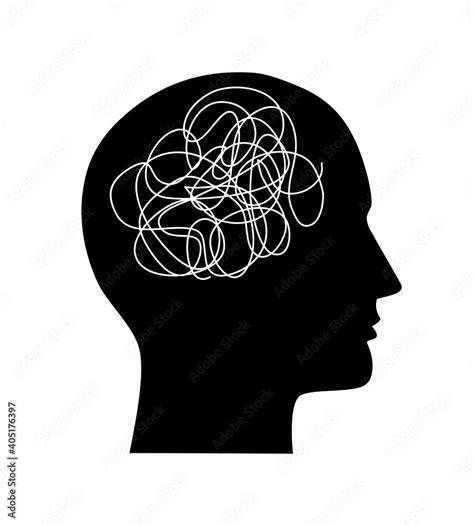 Vector Illustration With Human Head Silhouette With Brain As Tangled