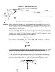 Apcircularmotionlab Ap Physics Circular Motion Lab Hs Hs