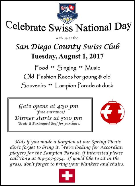 Upcoming Events San Diego County Swiss Club