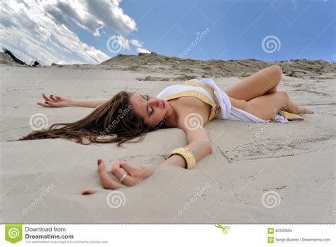 Attractive Nude Woman Lies On Sand Stock Photo Image Of Provocative Model