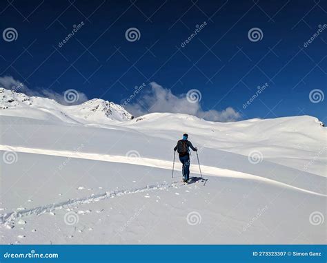 Ski Touring Track Through The Deep Snow In A Beautiful Lonely Mountain