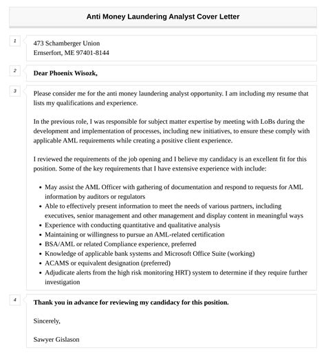 Anti Money Laundering Analyst Cover Letter Velvet Jobs