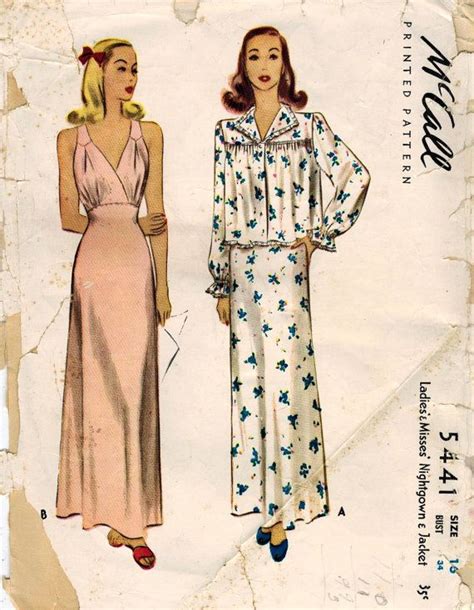 1940s Vintage Sewing Pattern Misses Nightgown And Bed Jacket