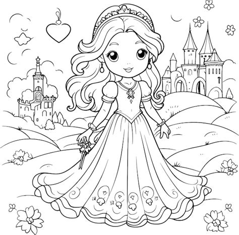 Premium Photo | A drawing of a princess with a castle in the background