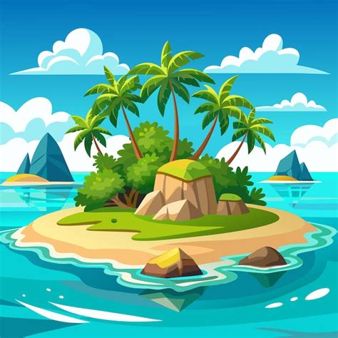 Una caricatura de una isla tropical con palmeras en la isla | Vector ...