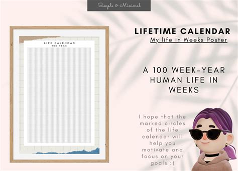 Life Calendar A Week Year Human Life In Weeks Printable Digital