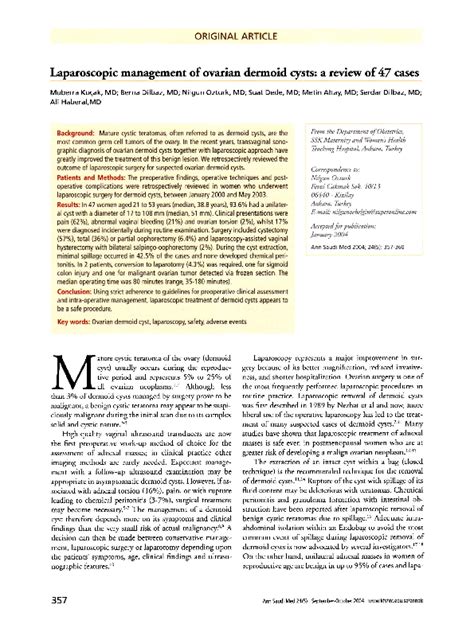 Pdf Laparoscopic Management Of Ovarian Dermoid Cysts A Review Of 47