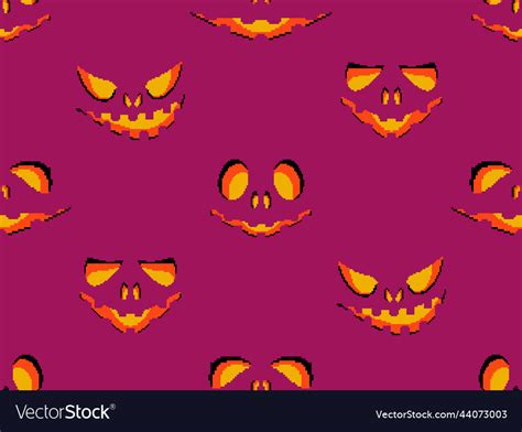 Halloween Scary Face With Glowing Eyes In Pixel Vector Image