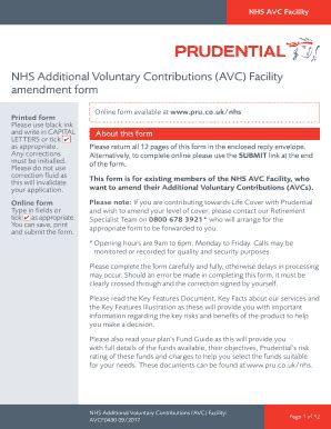 Fillable Online Nhs Additional Voluntary Contributions Avc Facility